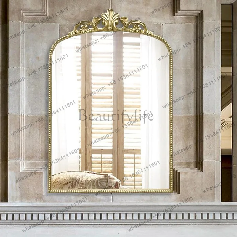 

European retro gold carved mirror light luxury bedroom decorative mirror exquisite frame