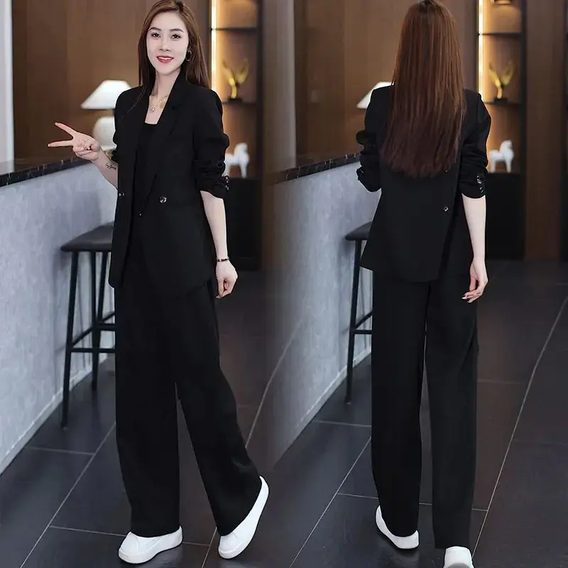 Fato profissional elegante para mulher, calça casual elegante, coreano, outono, novo, elegante, conjunto de 2 peças, 2024