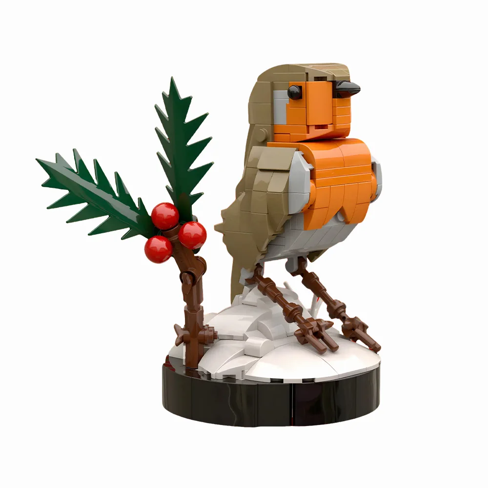 Gobricks MOC Robin in Winter Birds Building Blocks Model Christmas Flame Robin Birds Bricks Assembly Educational Toys Kids Gifts view 5