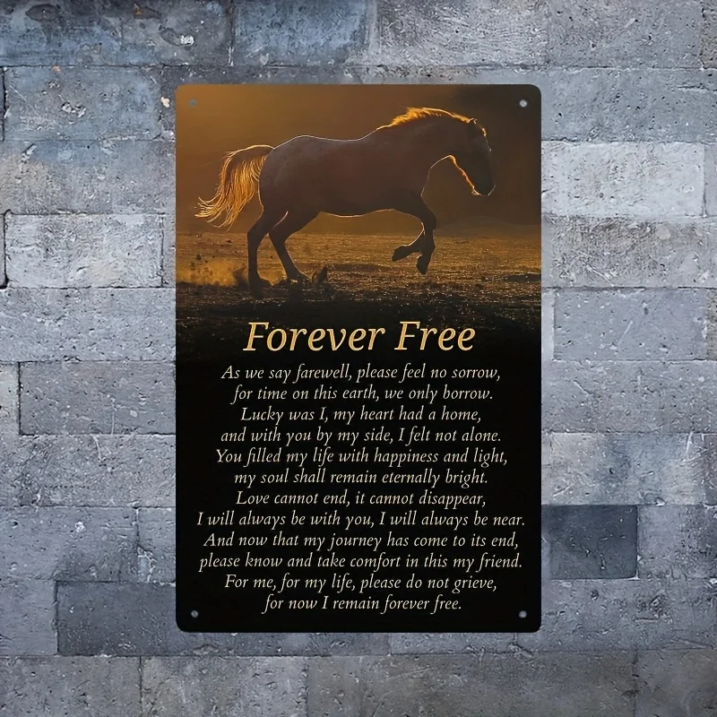 Décoration murale en métal « Forever Free Horse Memorial » - Panneau en fer imperméable pour la maison, le café, la chambre, cadeau idéal, ambiance spirituelle