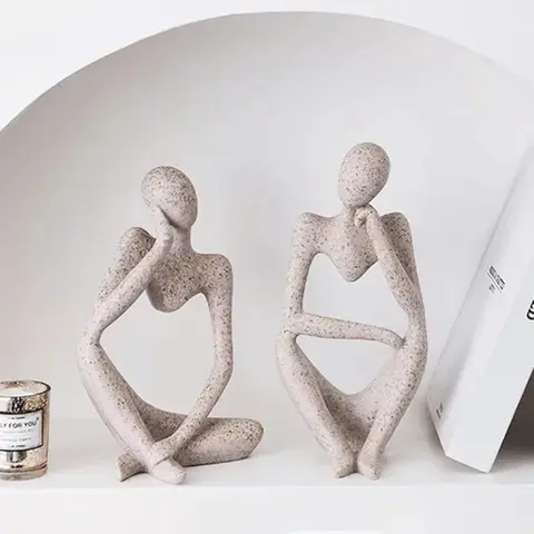북유럽 거실 장식 모래 색상 사상가 추상 조각 요가 포즈 입상 홈 데스크 장식품