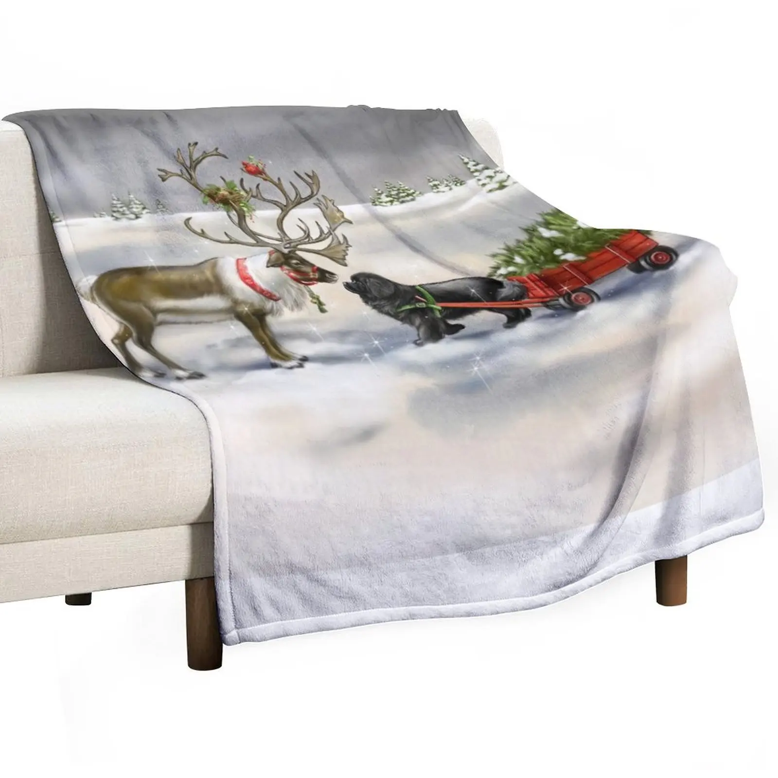 Newfie pulling wagon with Christmas tree Throw Blanket Extra Large Throw Weighted Luxury Single Blankets