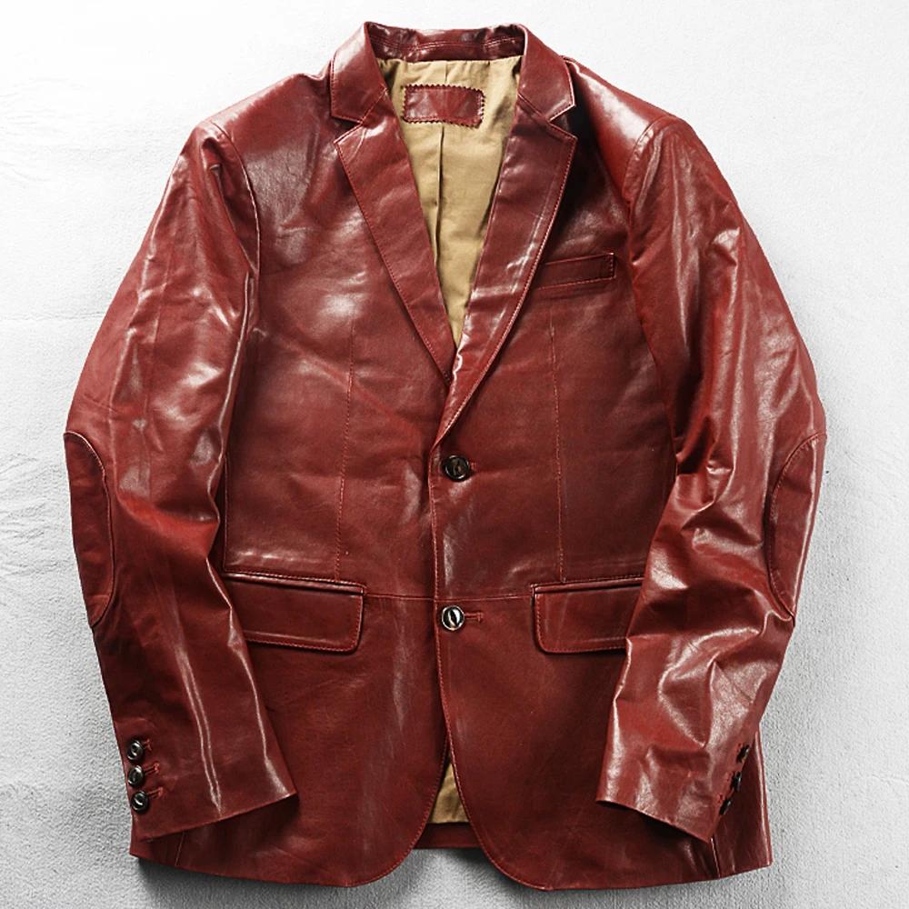 Fashion Red Blazer Coat For Man Genuine Sheepskin Mans Dress Suit Jackets Business Casual American Style Sheep Leather Overcoats