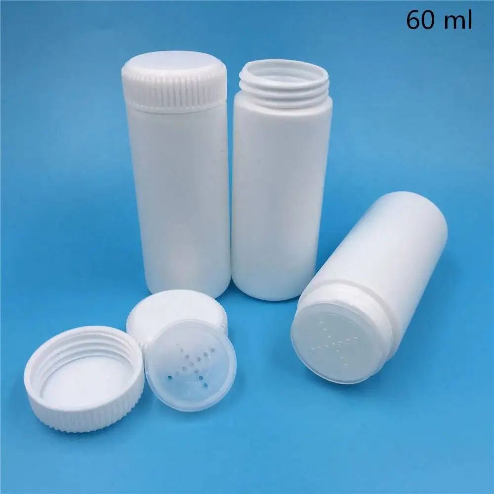 50pcs 60ml Black White Plastic Storage Bottles Factory Round Baby Powder Emballage Empty Cans Split Charging Pearl Packaging New