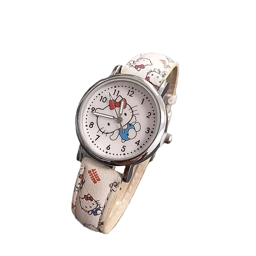 MINISO Sanrio Hello Kitty Children\'s Watch Cartoon Anime High Quality White Leather Watch Toy Kid Gift
