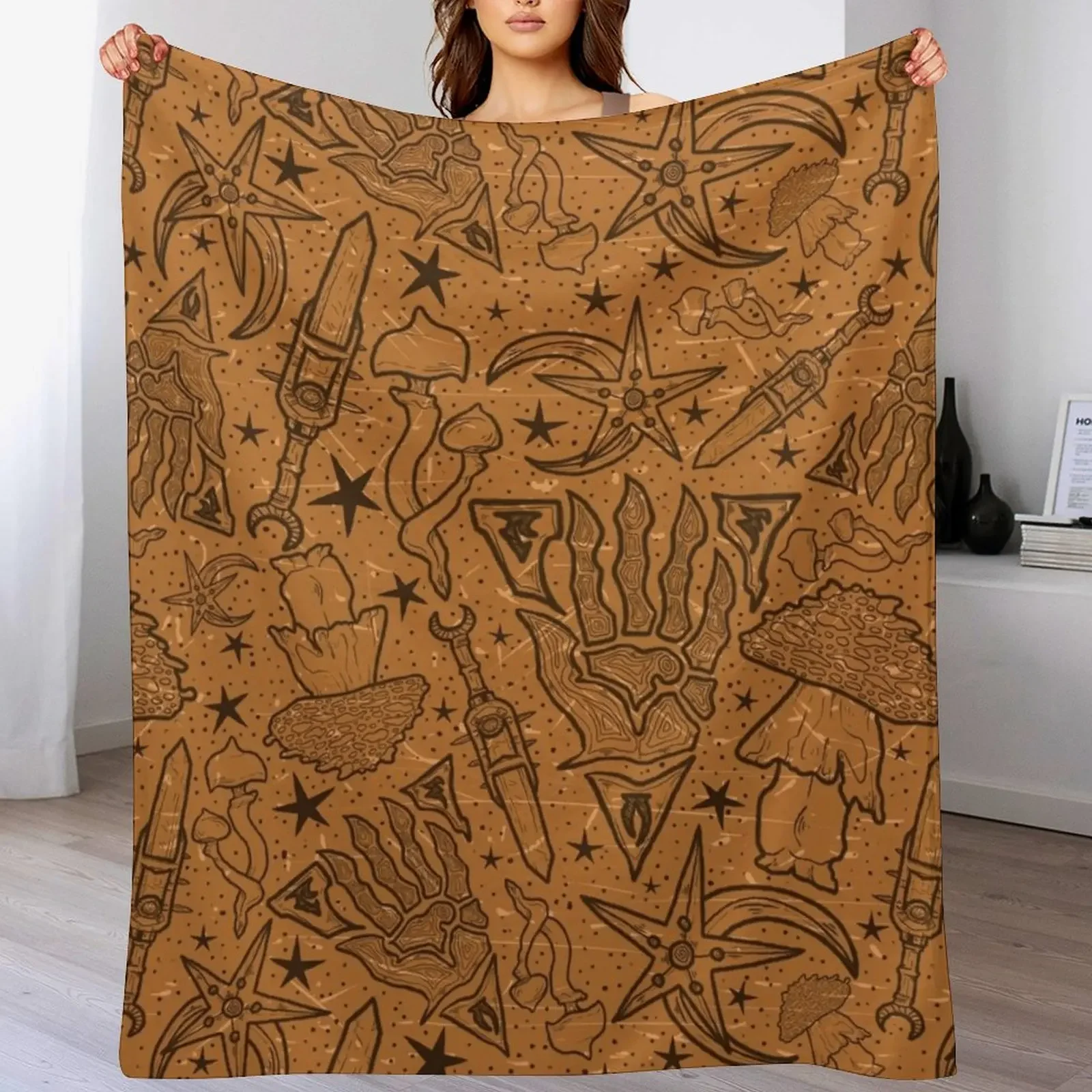 

Nerevar's Past | Morrowind Aged Pattern | Box Art Inspired Scrolls Elder Online Fantasy RPG Dunmer Throw Blanket