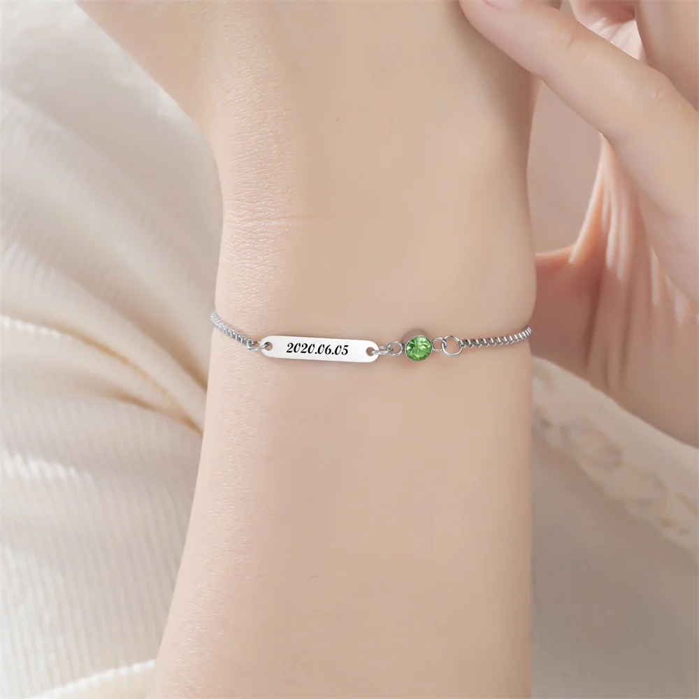 Personalised Engraved Name Bracelet Stainless Steel Bar Jewellery_voghion.com