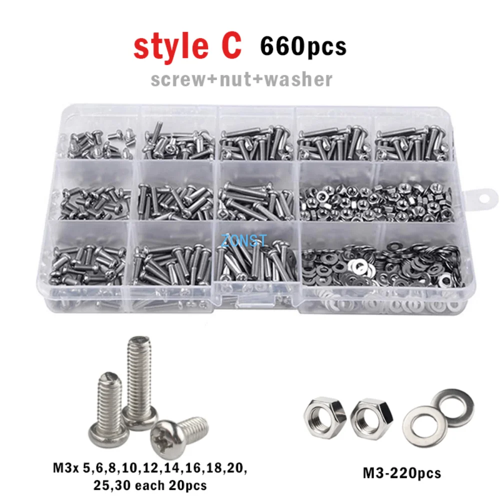 400/2100pcs M1.6 M2 M2.5 M3 M4 M5 Cross Phillips Pan Round Head Screw 304 Stainless Steel Electronic switch Bolt Set Kit Box