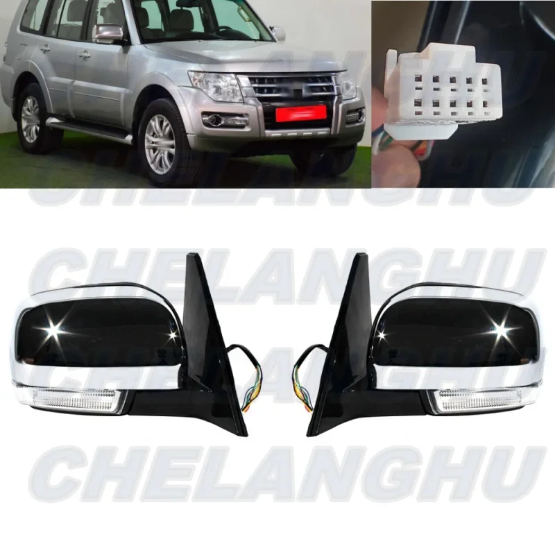 For Pajero 2006 2007 2008 2009 2010 2011 2012 2013 2014 2015 2016 2017 2018 2019 2020 2021 1 Pair 10 Pins Chrome Painted Mirror