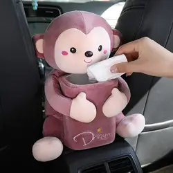 2 In 1 Car Tissue Box Cute Cartoon Rabbit Dog Monkey Elastic Garbage Auto Animal Car Plush Tissue Interior Can Armrest Box