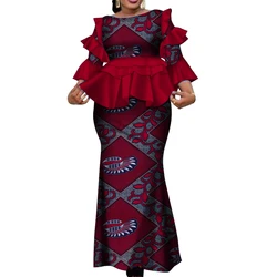 African Two Piece Outfits Set for Women Fashion Dashiki Ruffle Dashiki African Clothes Bazin Plus Size Clothing for Party WY4142