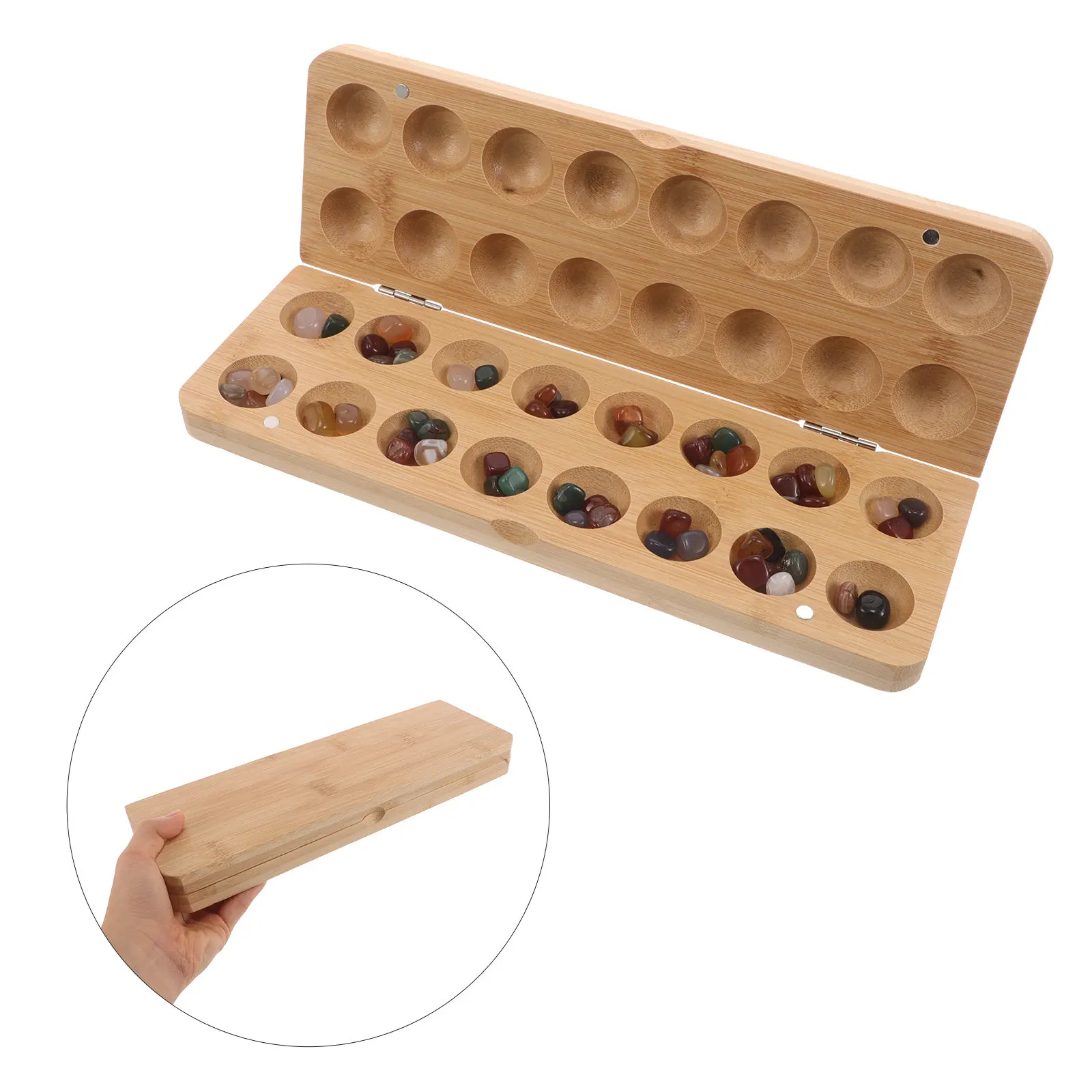 

1 Set Mancala Board Game Colorful Stone Pebbles Bamboo Folding Chess Strategy Puzzle Indoor Classroom Mathematical Game for Kids