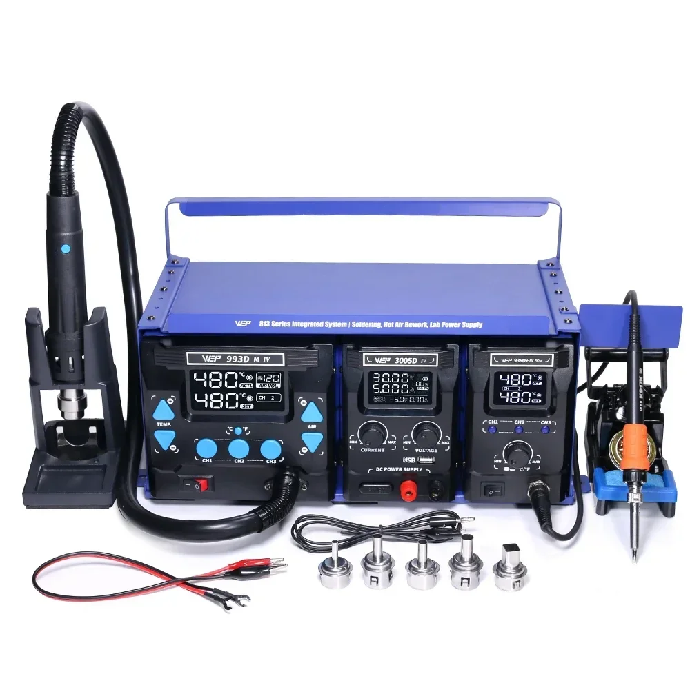

WEP 813 Portable 3 Machines Combination Repair Set Phone Laptop Repair DC Power Supply Hot Air Soldering Rework Station