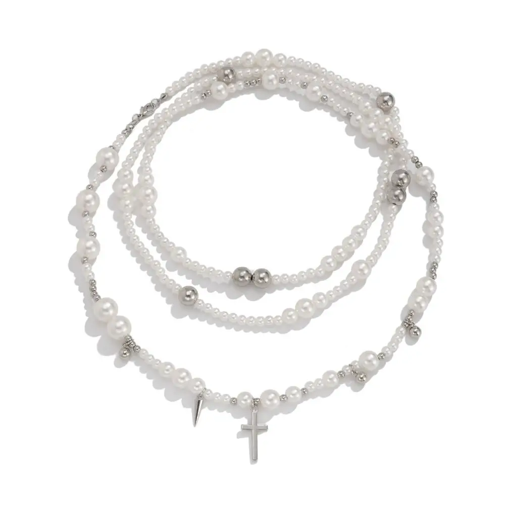

Korean Style Multi-layered Pearl Necklace Elegant Wedding Exaggerated Pearl Neckchain Party Cross Women's Clavicle Chain