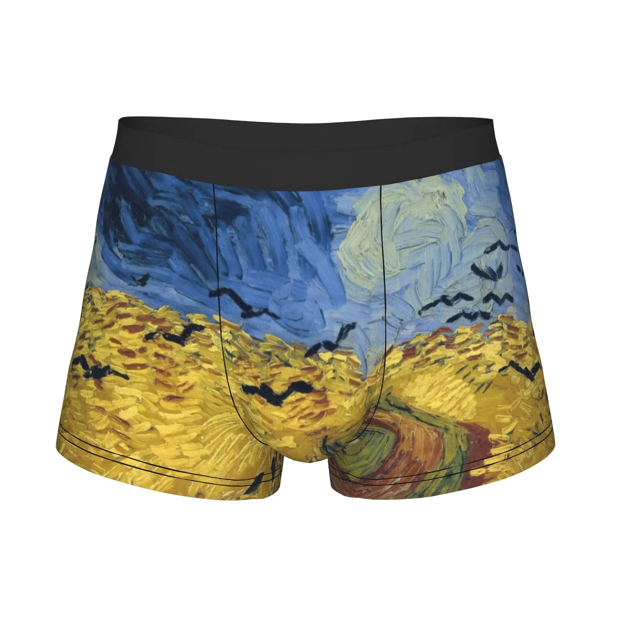 Wheatfield with Crows Boxers Shorts Men's Vincent Van Gogh Painting Briefs Underwear Novelty Underpants