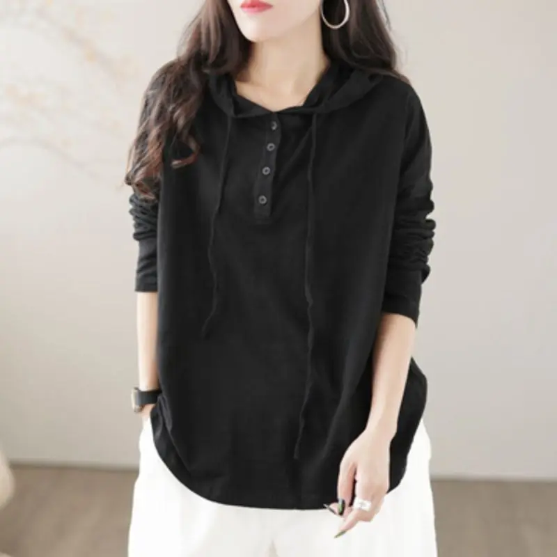 Women's Loose Casual Hooded Sweatshirt Retro Bamboo Joint Cotton Long-sleeved T-shirt Top