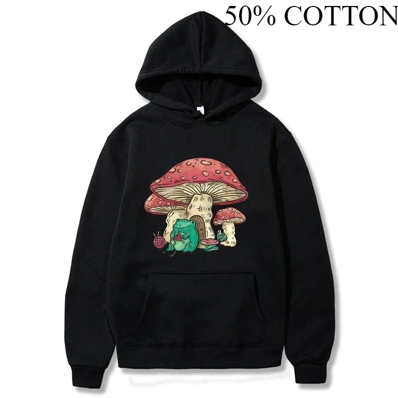 سترة نسائية بغطاء للرأس لطيفة تتميز بيت الفطر والضفدع ملابس رجالي كلاسيكية كبيرة الحجم ملابس غير رسمية بقلنسوة للرجال بياقة دائرية