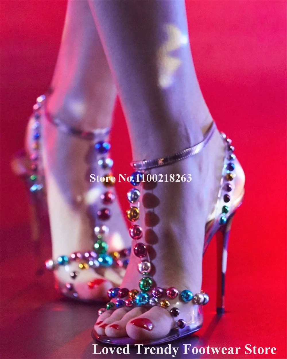 Bling Bling Colorful Diamonds Stiletto Heel Sandals Open Toe Red Checked Patchwork PVC T-straps Crystals Thin Heel Dress Pumps