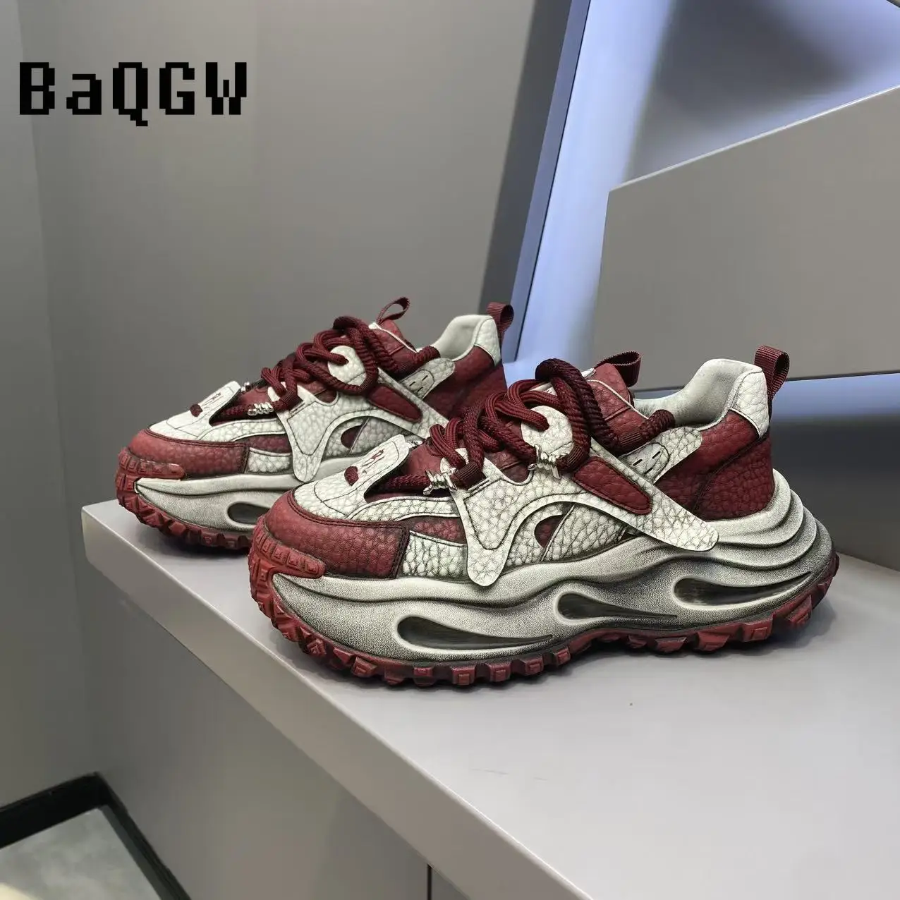 

Кроссовки унисекс на толстой подошве с эффектом потертости и цветовыми блоками, текстурированные, нескользящие, для повседневной носки, уличного стиля и прогулок на свежем воздухе