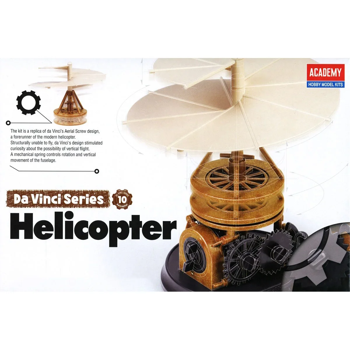 Academy Assembly Model Kit 18159 Da Vinci Helicopter Adhesive Free