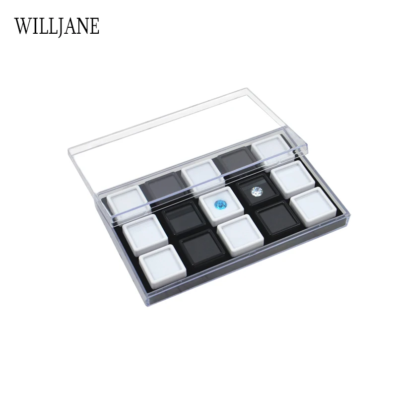 Loosing Diamond Gemstone Display Carrying Case 15 Grids Gem Stones Storage Box Jewelry Pendant Beads Collection Tray with Lid