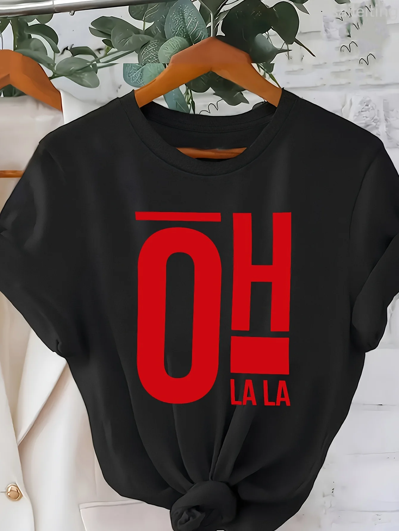 

Женская повседневная футболка — черная с красным рисунком OH LA, дышащая чистая рубашка, летняя уличная одежда в стиле Харадзюку с короткими рукавами