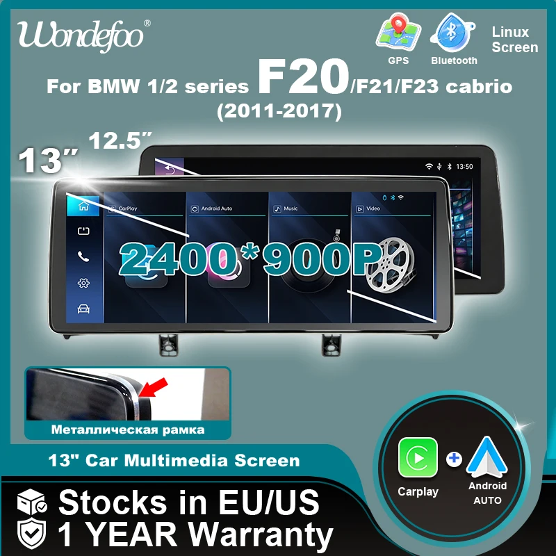 Wondefoo 13'' Linux car radio wireless carplay For BMW 1/2 series F20/F21/F23 cabrio with android auto touch screen Audio stereo