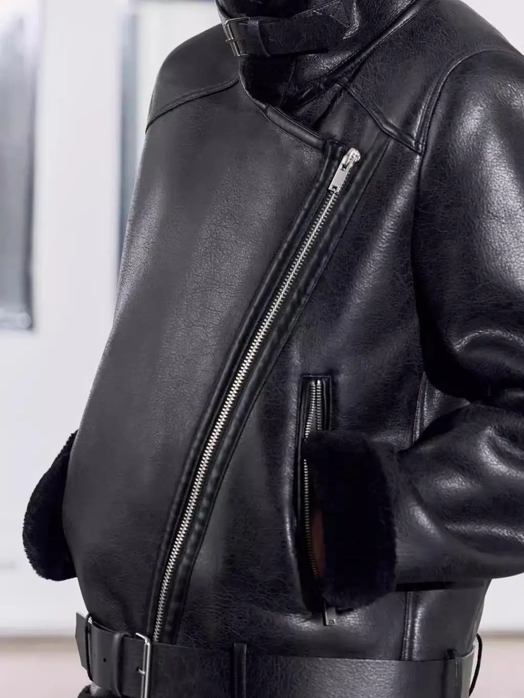 معطف دراجة نارية مزدوج الجوانب Sle Thiened طويل Sve Jaet معطف نسائي شتوي ملابس خارجية من ألياف البوليستر بسحاب للإغلاق