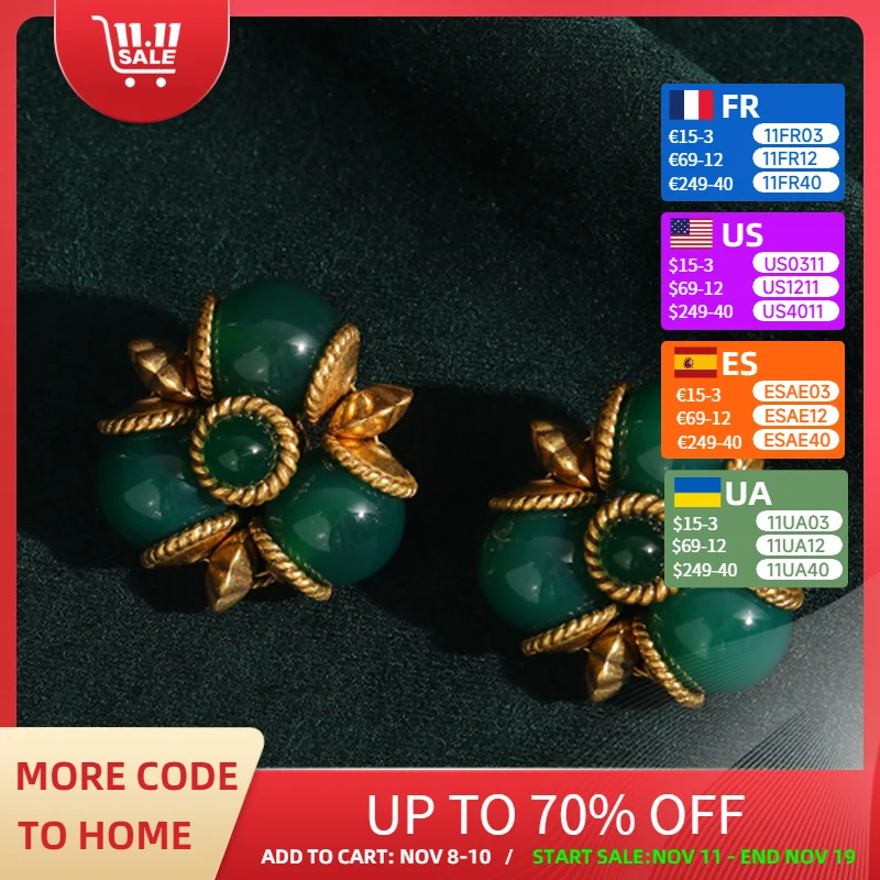 

Vintage Emerald Earrings For Woman Three Ball Agate Big Gold Color Leaf Luxury Elegant Quality Jewelry Fashion Design Gifts 2025