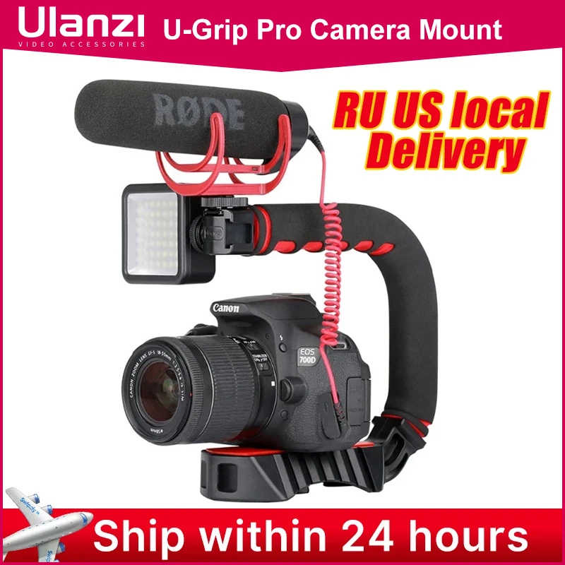 Ulanzi U-Grip Pro Triple Shoe Mount Video Stabilizer Handle Video Grip Camera Phone Video Rig Kit for Nikon Canon iPhone X 8 7