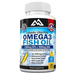 Omega 3 fish oil supplement 1200mg EPA and 900mg DHA fatty acids - supports joint, eye, and skin health with 60 soft capsules