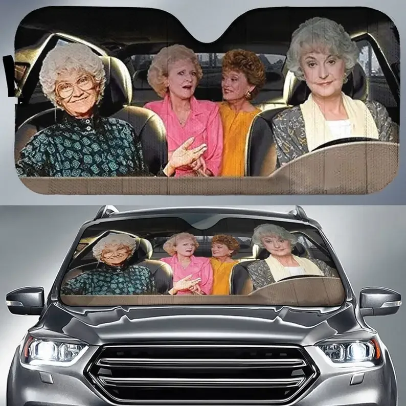 The Golden Girls Sitcom Series Blanche Devereaux Dorothy Zbornak Rose Nylund Sophia Petrillo Driving Car Sun Shade