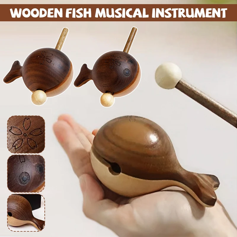 Wooden Fish Black Walnut Wood Drum Percussion Temple Zen Decoration Ornaments Monk Pray Knock On Musical Instruments Crafts