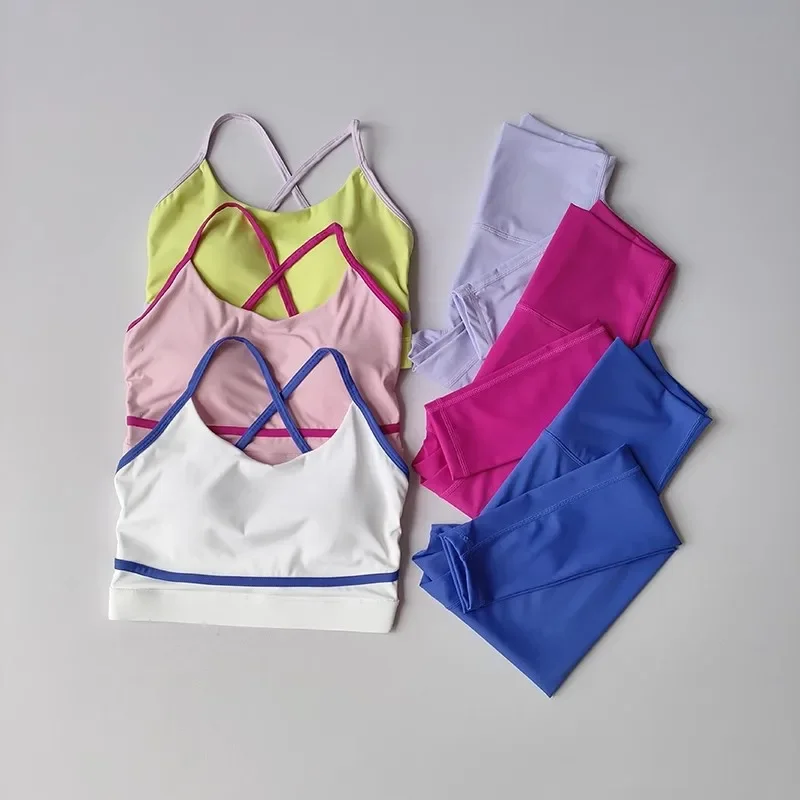 

New Color Block Seamless Back Workout Set for Women - Quick-Dry Yoga Pants for Running and Cycling