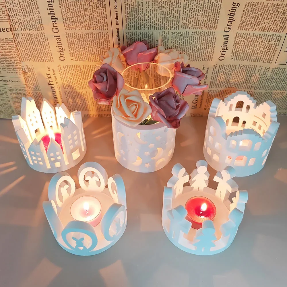 

Lighted Wreath House Silicone Mould Round Lampboard House Plaster Candlestick Mold Lighted Ring Bunny Easter Moulds