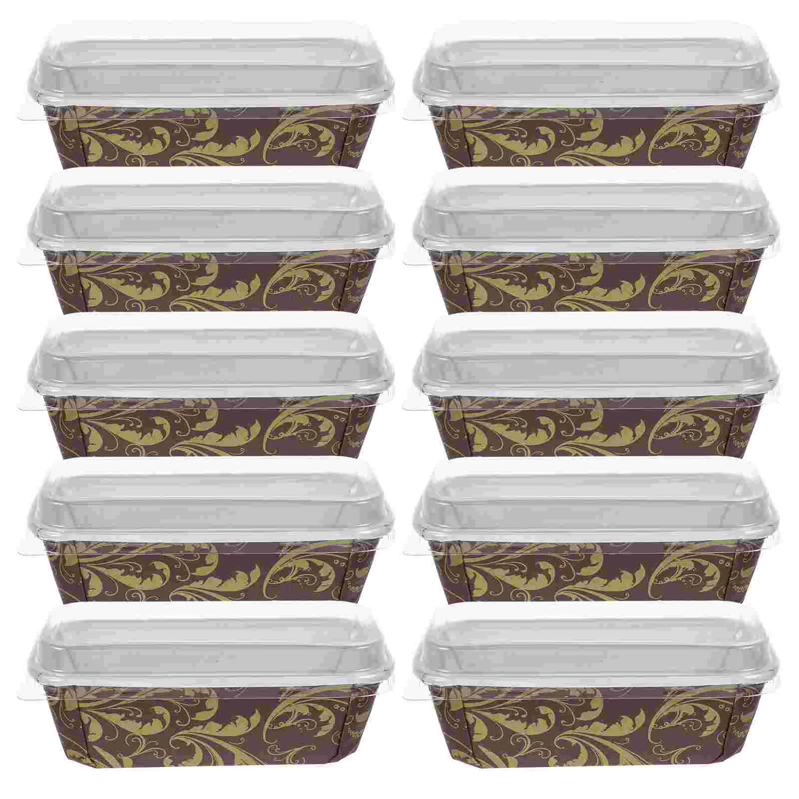 10 Pcs Pound Cake Coaster Baking Paper Loaf Tin Mini Cases Pan Bread Boxes Christmas Bakeable Pans with Lids Cardboard Coated