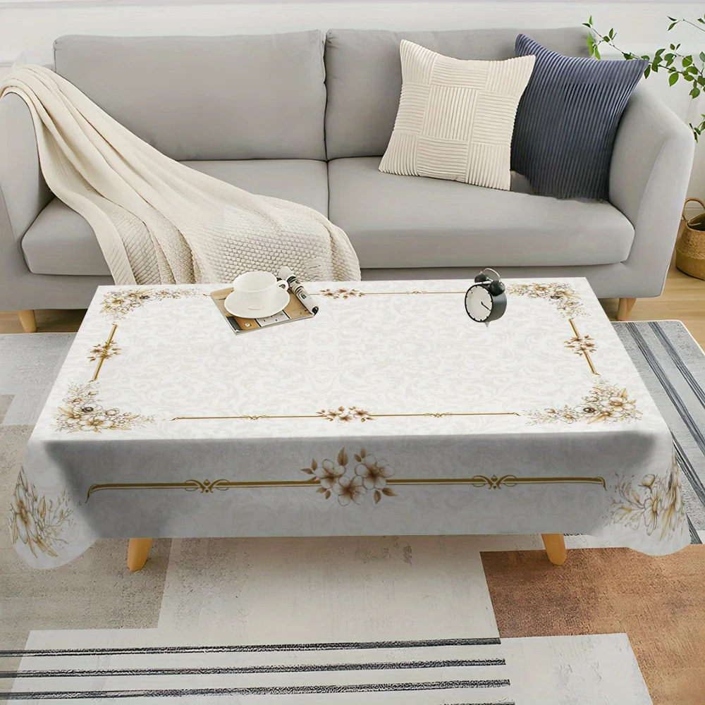 VIKAMA Gold-Edged Patterned Tablecloth Ideal for Decorating Dining Rooms, Luxury Afternoon Tea Tables and Home Furnishings