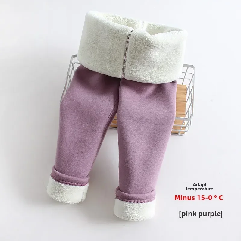 Girls\' Leggings Children Clothes Winter Girls Fleece Leggings Thermal Pants  Warm Kids Solid Color Simple Casual Pants