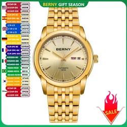 BERNY Luxury Watches for Men Calendar Men's Mechanical Automatic Watch Sapphire Stainless Steel 5AMT Business Dress Wristwatch