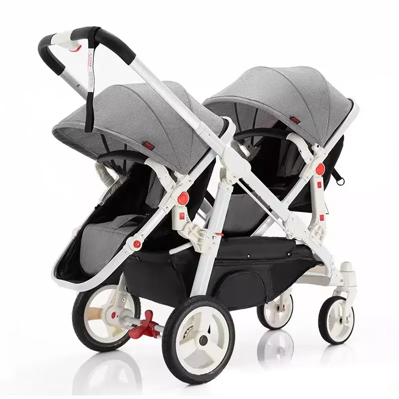 2022 New Design Wholesale 3 In 1 Folding Detachable Double Twins Baby Stroller with car seat For 0-3 Years Old Babies