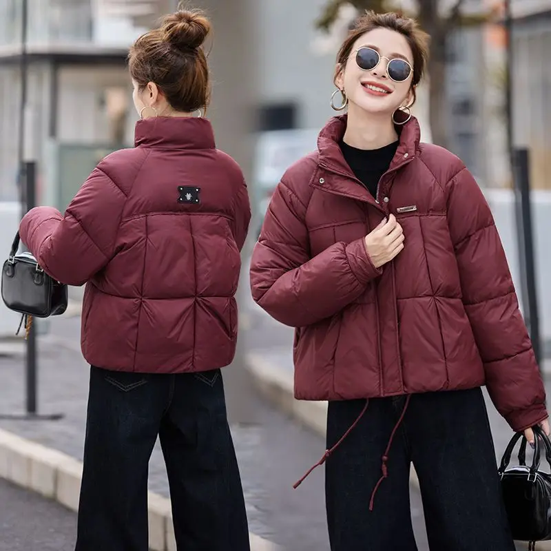 

Red Down Cotton Jacket Women Short Winter 2025 New Style Fashionable Temperament Small Stand Up Collar Thick Warm Cotton Jacke