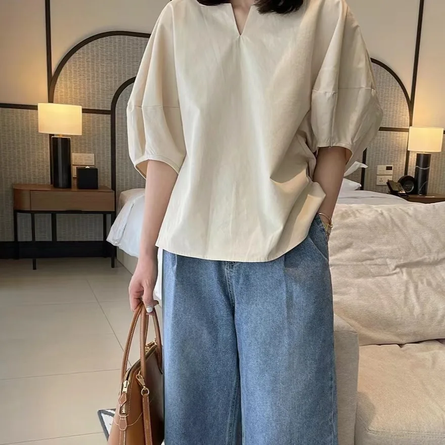 Branco solto ajuste verão irt feminino design sensação lanterna sve ort sve v-ne fino novo sle street faion