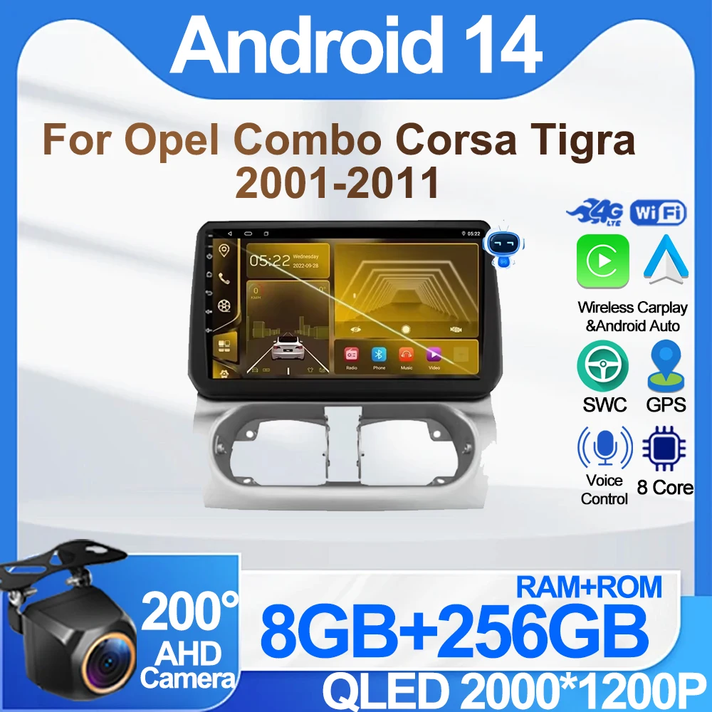 Car Android 14 For Opel Combo Corsa Tigra 2001-2011 GPS Navigation No 2din DVD Car Multimedia Player Touch Screen Radio Player