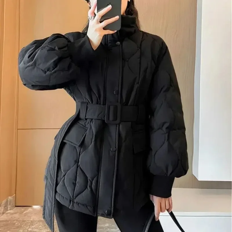 Black Blouson Cotton Jacket Padded Lady Parka Discount Demi-season Elegant High Quality Women's Quilted Coat Winter Clothes 2024