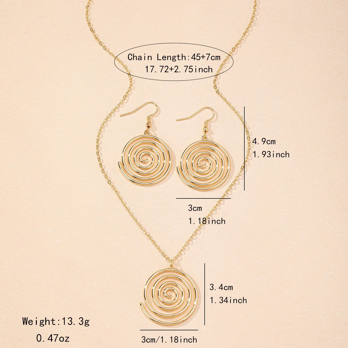 2pcs Minimalist Swirl Jewelry Sets Women Gold Vortex Pendant Necklace Earrings Elegant Daily Party Fashion Trendy Accessories