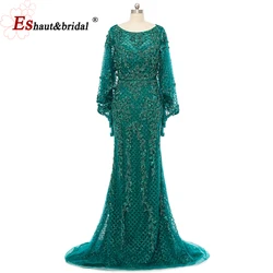 Elegant Dubai Mermaid Evening Dress with Cape Shawl 2024 Arabic O Neck Long Formal Prom Wedding Party Gowns for Women Customized