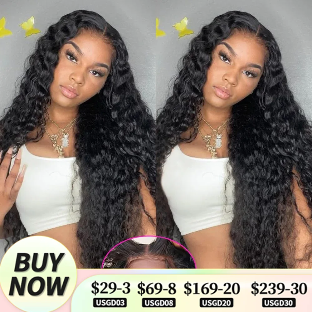 

Wear Go Glueless 13x6 HD Lace Frontal Wig Curly Human Hair Wigs Pre Plucked 30 32 36 Inch Deep Water Wave 6x4 HD Lace Front Wig