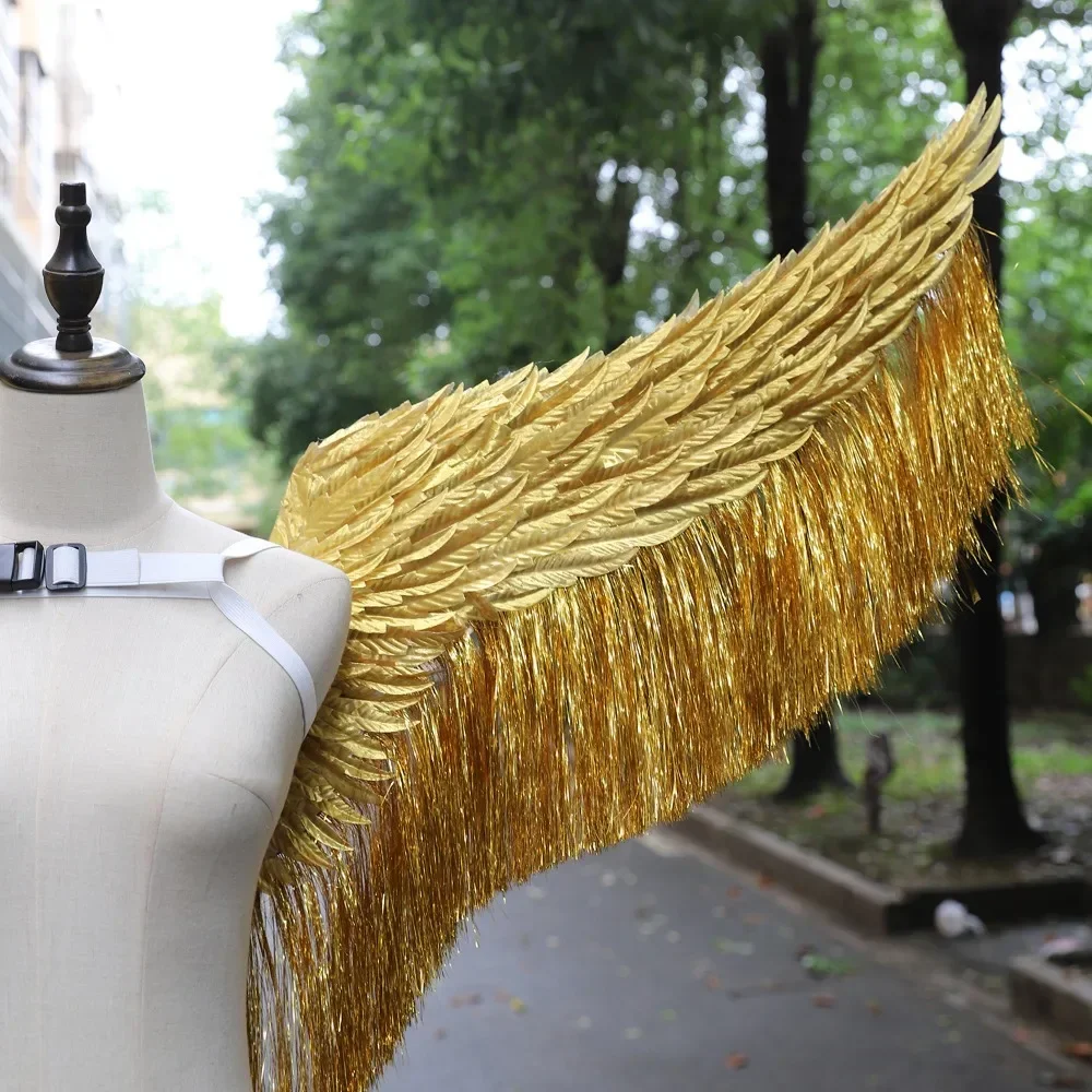 Gold Silver Feather Angel Wings with Tassels Model Catwalk Fashion Show Photography Costumes Accessories Bar Nightclub Props