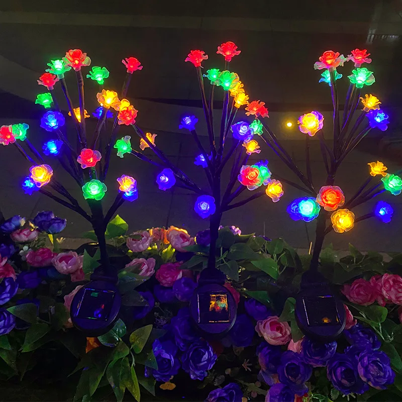 Juego de 2 luces led solares de inserción de suelo de flor de cerezo y luces rosas, decoración de jardín, paisaje al aire libre para festivales y bodas