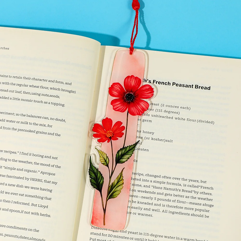 Acrylic Flower Bookmark with Tassel Watercolor Floral Page Marker for Book Lovers Cute Reading Gift for Women